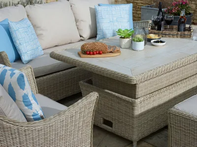 Bramblecrest Monterey 3 Seat Sofa, 2 chairs, Adjustable Rectangle Ceramic Table Sandstone - image 3