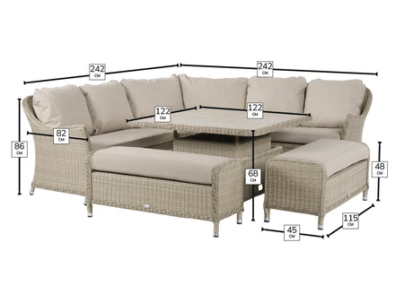 Bramblecrest Monterey Sandstone Rattan Curved Corner Sofa with Square Dual Height Table & 2 Benches - image 6