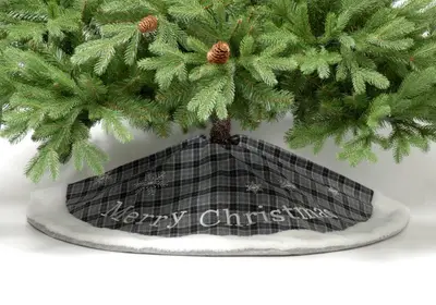 100cm Grey Tartan Merry Christmas Tree Skirt