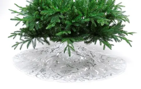 120cm White with Silver Tree Print Tree Skirt