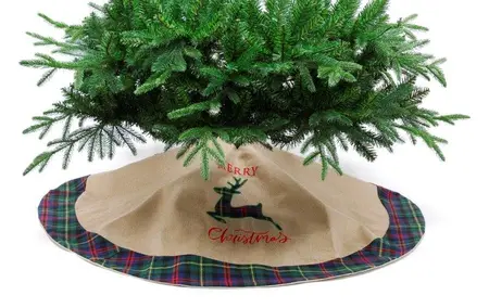 122cm Brown Hessian/Tartan Reindeer Tree Skirt