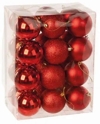 24 x 8cm Shiny/Matt/Glitter Balls in Box - Red