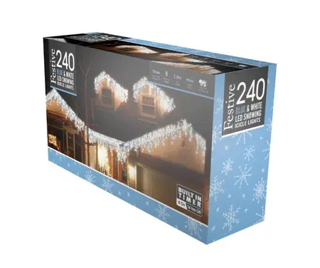 240 Snowing Icicle Lights - Blue / White - 4 Way