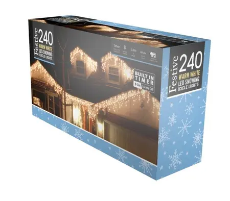 240 Snowing Icicle Lights - Warm White - 4 Way