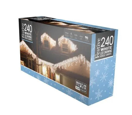 240 Snowing Icicle Lights - White - 4 Way