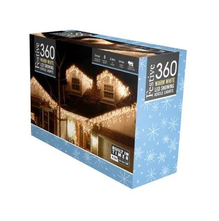 360 Snowing Icicle Lights - Warm White 4 Way