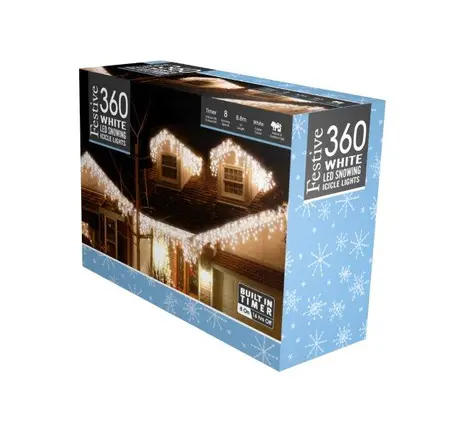 360 Snowing Icicle Lights - White - 4 Way