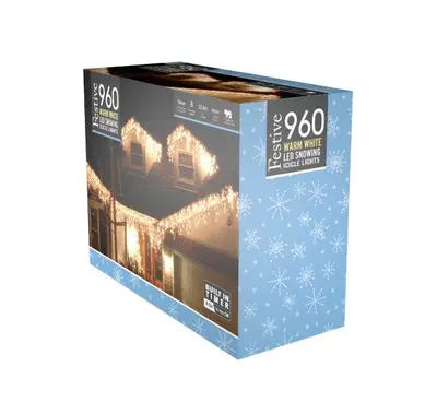 960 Snowing Icicle Lights - Warm White - 4 Way