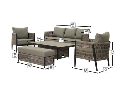 Bramblecrest Mauritius 3 Seater Sofa with Rectangle Dual Height Table, 2 Armchairs & Bench - image 5