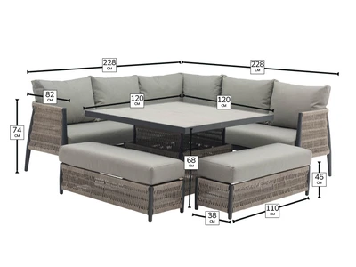 Bramblecrest Mauritius Corner Sofa with Square Dual Height Table & 2 Benches - image 6