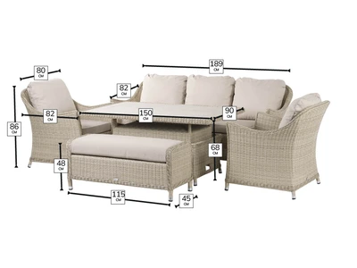 Bramblecrest Monterey 3 Seat Sofa, 2 chairs, Adjustable Rectangle Ceramic Table Sandstone - image 5