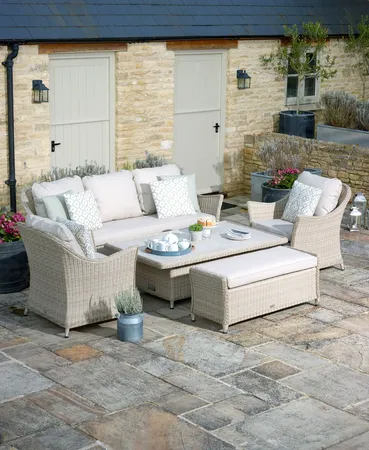 Bramblecrest Monterey 3 Seat Sofa, 2 chairs, Adjustable Rectangle Ceramic Table Sandstone - image 2