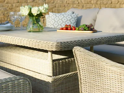 Bramblecrest Monterey 3 Seat Sofa, 2 chairs, Adjustable Rectangle Ceramic Table Sandstone - image 4
