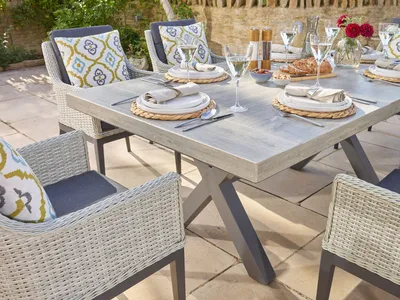 Bramblecrest Monterey Dove Grey Ceramic Rectangle Dining Set with 6 Rattan Vogue Armchairs - image 2