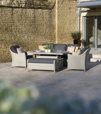 Bramblecrest Monterey Dove Grey Rattan 3 Seater Sofa, Adjustable Rectangle Table, 2 Armchair & Bench - image 1