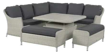 Bramblecrest Monterey Dove Grey Rattan Curved Corner Sofa with Square Dual Height Table & 2 Benches - image 4