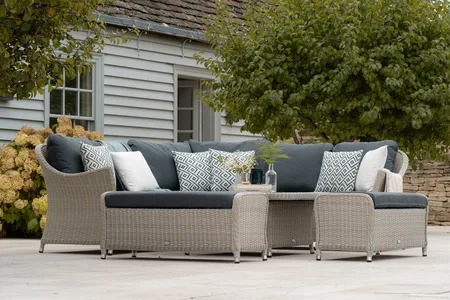 Bramblecrest Monterey Dove Grey Rattan Curved Corner Sofa with Square Dual Height Table & 2 Benches - image 2