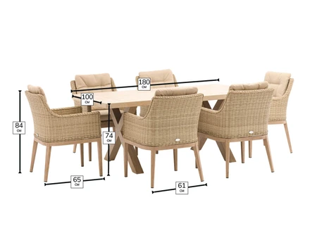 Bramblecrest Monterey Sandstone Ceramic Rectangle Dining Set with 6 Rattan Vogue Armchairs - image 5