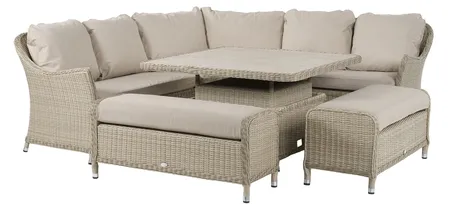Bramblecrest Monterey Sandstone Rattan Curved Corner Sofa with Square Dual Height Table & 2 Benches - image 5