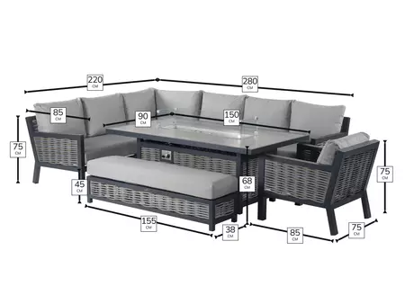 Bramblecrest Portofino Wicker L-Shape Sofa with Rectangle Firepit Table, Sofa Chair & Bench - image 6