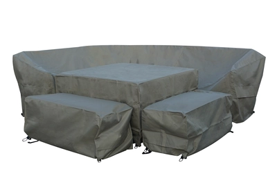Bramblecrest Rattan Curved Corner Sofa with Dual Height Table & 2 Benches Set Covers