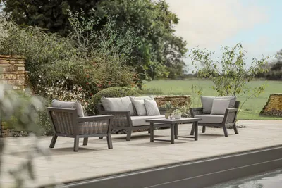 Bramblecrest Tuscan 2 Seat Sofa with 2 Sofa Chairs & Coffee Table with Ceramic Top