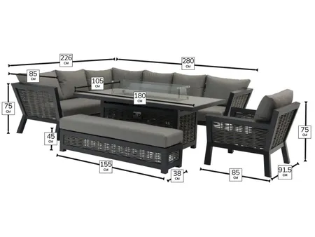 Bramblecrest Tuscan Modular L-Shape Sofa with Large Firepit Table Bench & Chair - image 5