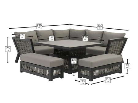 Bramblecrest Tuscan Wicker Square Sofa with Square Piston Table & 2 Benches - image 6