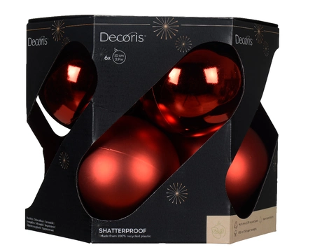 Decoris 10cm Shatterproof Baubles Christmas Red - Pack of 6 - image 1