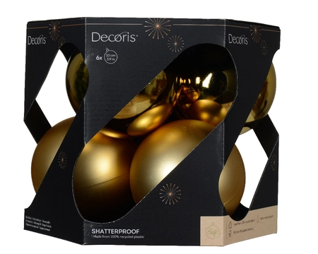 Decoris 10cm Shatterproof Baubles Light Gold - Pack of 6 - image 1