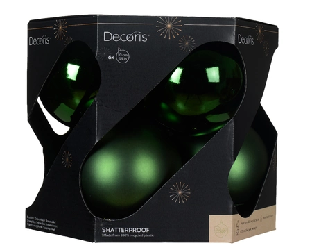 Decoris 10cm Shatterproof Baubles Pine Green - Pack of 6 - image 1