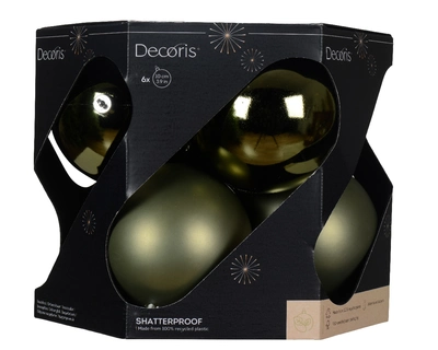 Decoris 10cm Shatterproof Baubles Rosemary Green - Pack of 6 - image 1