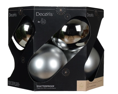 Decoris 10cm Shatterproof Baubles Silver - Pack of 6 - image 1