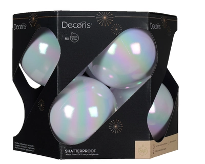 Decoris 10cm Shatterproof Baubles White Iris - Pack of 6 - image 1