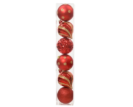 Decoris 15cm Shatterproof Baubles Christmas Red Mix - Pack of 6 - image 1