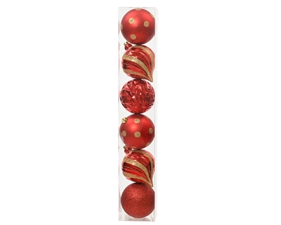 Decoris 15cm Shatterproof Baubles Christmas Red Mix - Pack of 6 - image 1