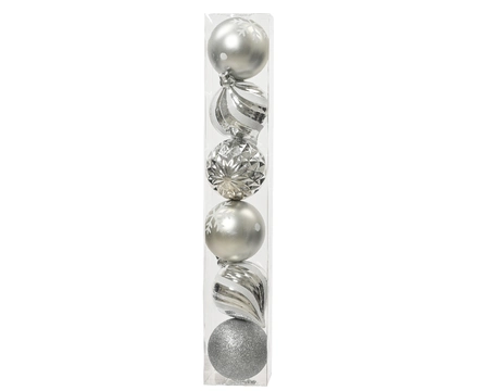 Decoris 15cm Shatterproof Baubles Silver Mix - Pack of 6 - image 1