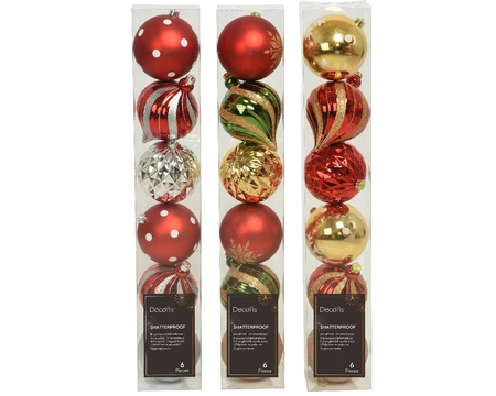 Decoris 15cm Shatterproof Baubles Traditional Mix - Pack of 6 - image 1