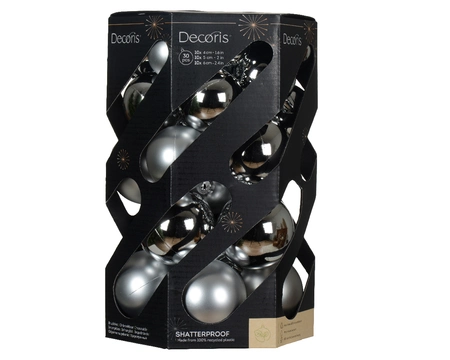 Decoris 6cm Shatterproof Baubles Silver - Pack of 30 - image 1