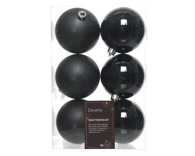 Decoris 8cm Shatterproof Baubles Black - Pack of 6 - image 1