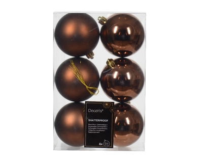 Decoris 8cm Shatterproof Baubles Espresso - Pack of 6 - image 1