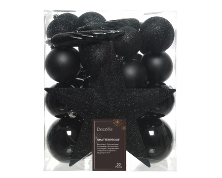 Decoris 8cm Shatterproof Baubles & Star Black - Pack of 33 - image 1