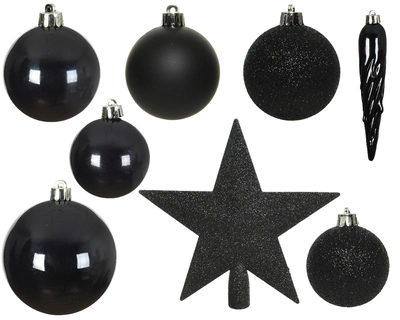 Decoris 8cm Shatterproof Baubles & Star Black - Pack of 33 - image 2