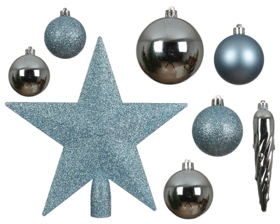 Decoris 8cm Shatterproof Baubles & Star Blue Ice - Pack of 33 - image 2