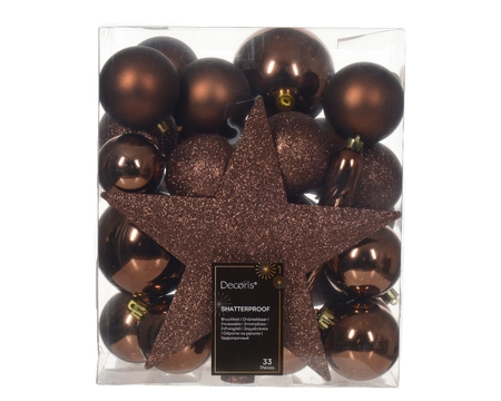 Decoris 8cm Shatterproof Baubles & Star Espresso - Pack of 33 - image 1