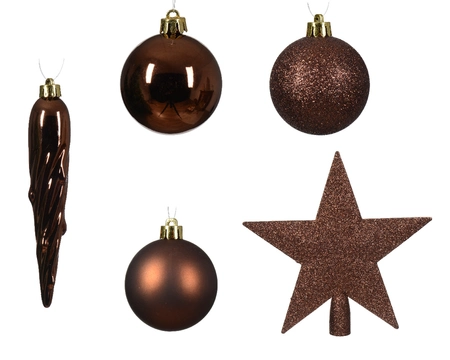 Decoris 8cm Shatterproof Baubles & Star Espresso - Pack of 33 - image 2