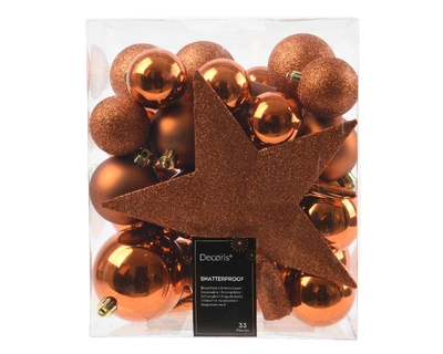 Decoris 8cm Shatterproof Baubles & Star Warm Cider - Pack of 33 - image 1