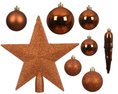 Decoris 8cm Shatterproof Baubles & Star Warm Cider - Pack of 33 - image 2