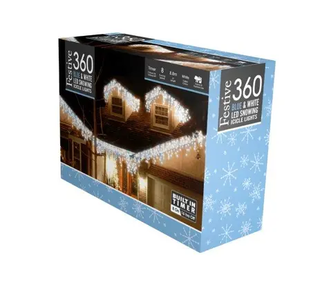 Festive 360 Snowing Icicle Lights - Blue/White 4 Way