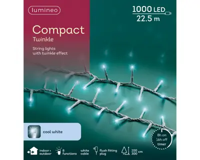 Kaemingk Lumineo Compact Lights 1000 - Cool White, Green Wire - image 1